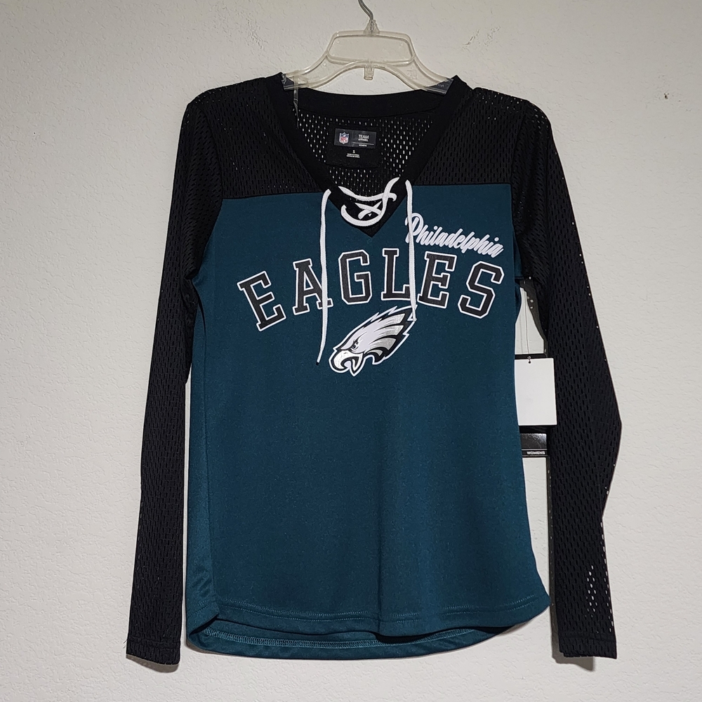 NFL Women's Black & Dark Green Philadelphia Eagles Mesh Long Sleeve Shirt Small